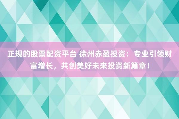 正规的股票配资平台 徐州赤盈投资：专业引领财富增长，共创美好未来投资新篇章！