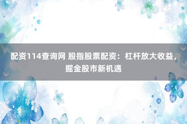 配资114查询网 股指股票配资：杠杆放大收益，掘金股市新机遇