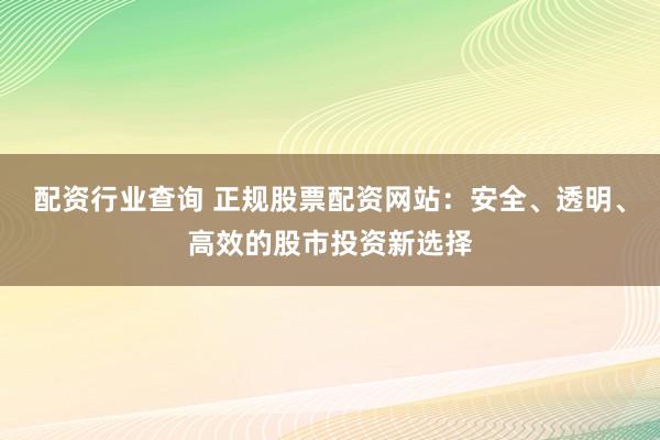 配资行业查询 正规股票配资网站：安全、透明、高效的股市投资新选择
