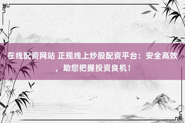 在线配资网站 正规线上炒股配资平台：安全高效，助您把握投资良机！