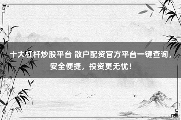 十大杠杆炒股平台 散户配资官方平台一键查询，安全便捷，投资更无忧！