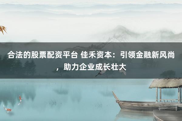 合法的股票配资平台 佳禾资本：引领金融新风尚，助力企业成长壮大