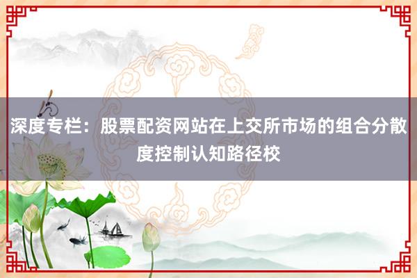 深度专栏：股票配资网站在上交所市场的组合分散度控制认知路径校