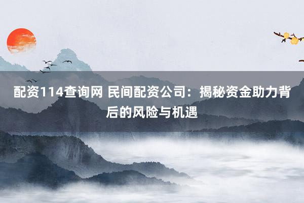 配资114查询网 民间配资公司：揭秘资金助力背后的风险与机遇
