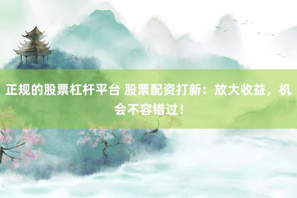 正规的股票杠杆平台 股票配资打新：放大收益，机会不容错过！
