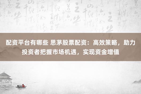 配资平台有哪些 思茅股票配资：高效策略，助力投资者把握市场机遇，实现资金增值